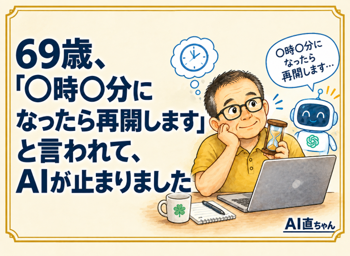 69歳、「◯時◯分になったら再開します」と言われて、AIが止まりました･･･